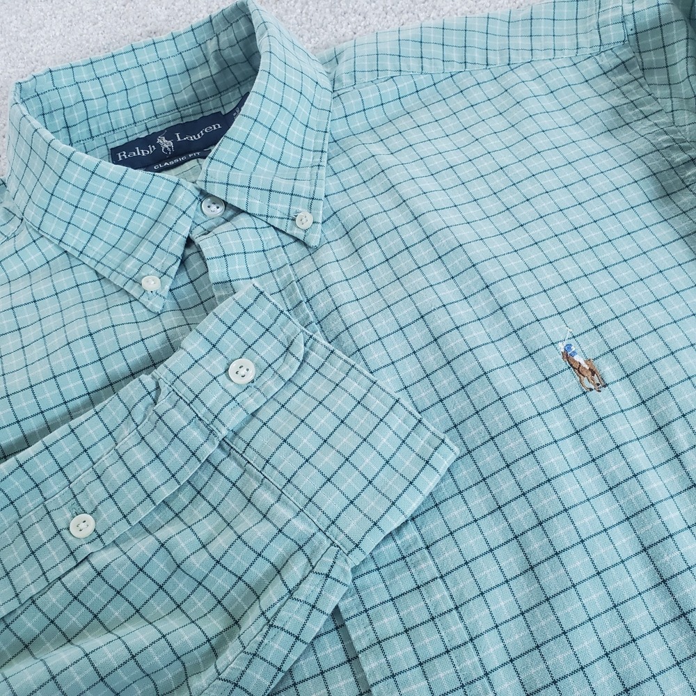 Ralph‎ Lauren Men's Button Up Shirt Size L Green Check Long Sleeve